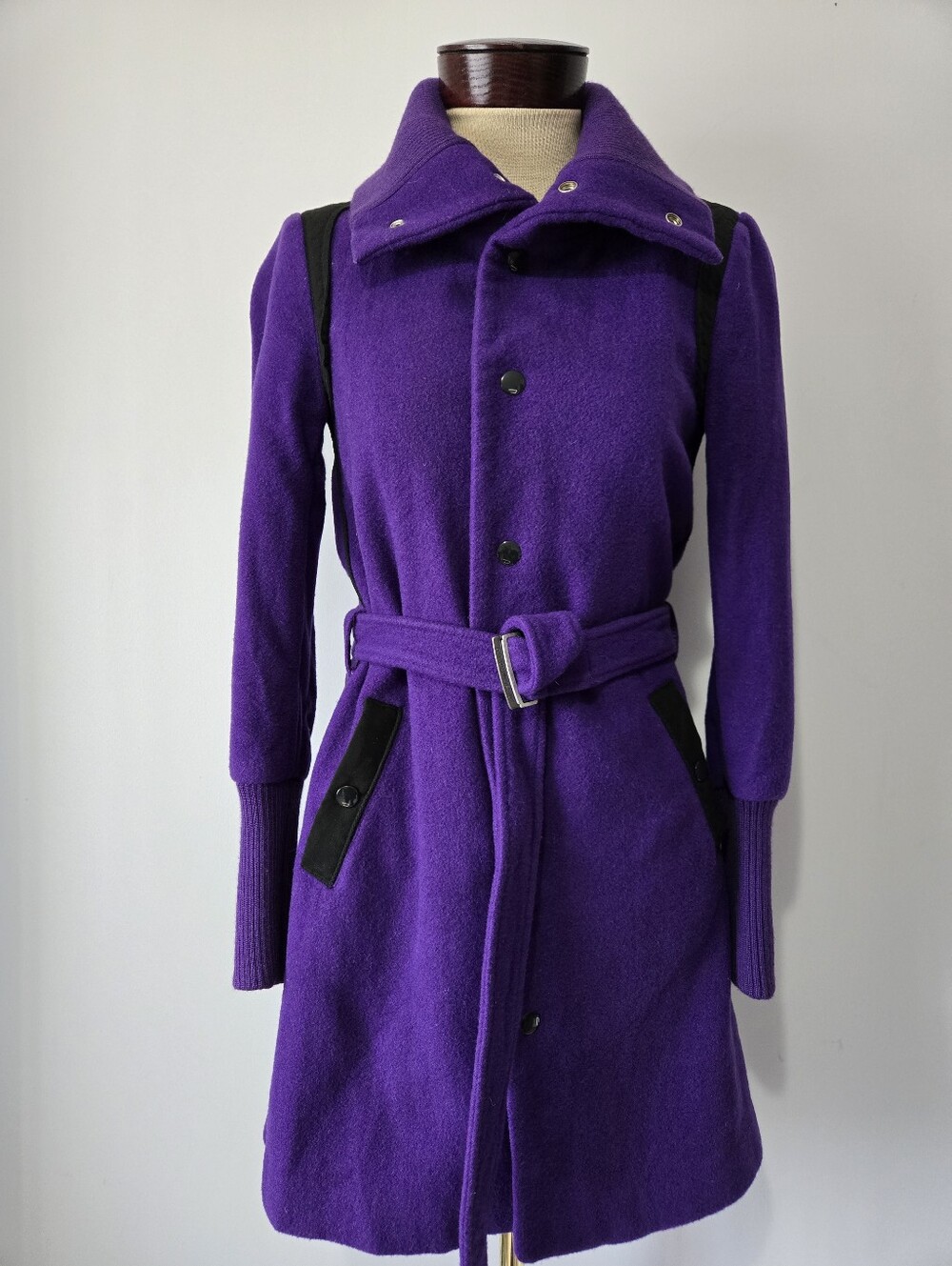 Diesel Vintage Purple Wool Blend Late 90s Funnel Neck Coat. Rare. Size Xs